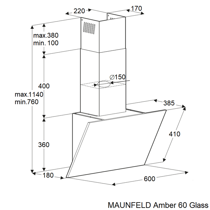 Схема встраивания Maunfeld Amber 60 Glass Black