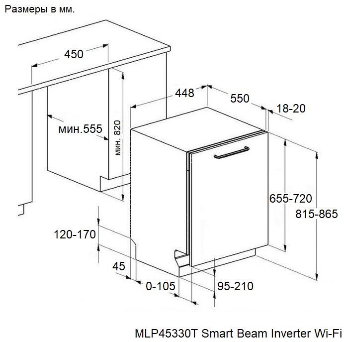 Схема встраивания Maunfeld MLP45330T Smart Beam Inverter Wi-Fi