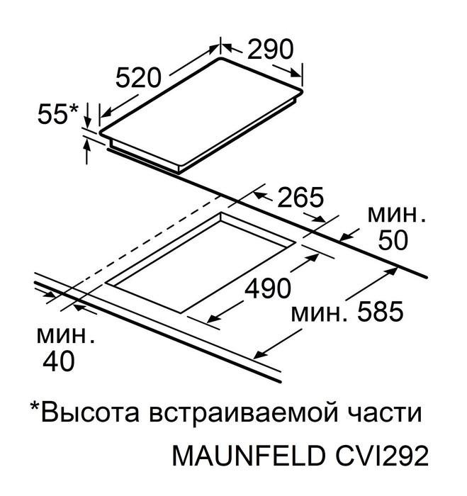 Схема встраивания Индукционная варочная панель MAUNFELD CVI292S2FWH LUX