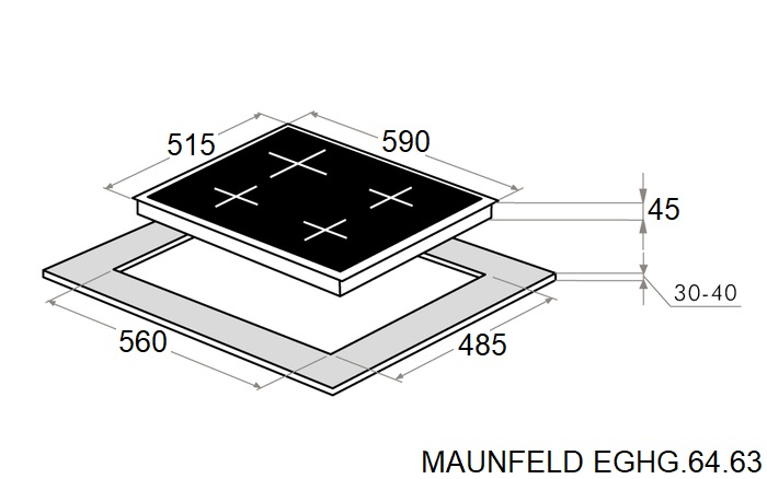 Схема встраивания Газовая варочная панель MAUNFELD EGHG.64.63CLGR/G