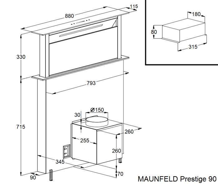 Схема встраивания Maunfeld Prestige 90 Inox