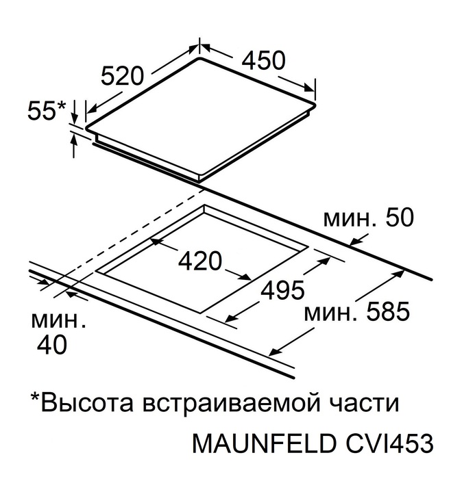 Схема встраивания Индукционная варочная панель MAUNFELD CVI453STWHC